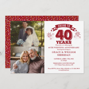 Cheers To Ruby 40th Wedding Anniversary 2 Photo Invitation