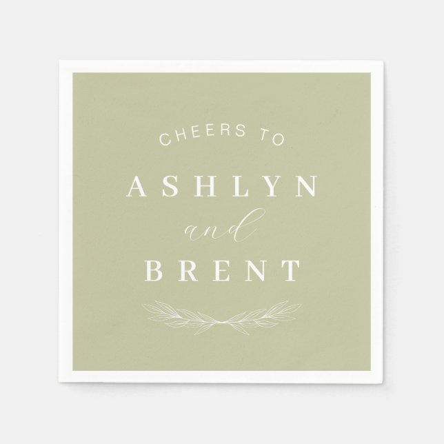 Cheers To Sage Green Wedding Cocktail Napkins (Front)