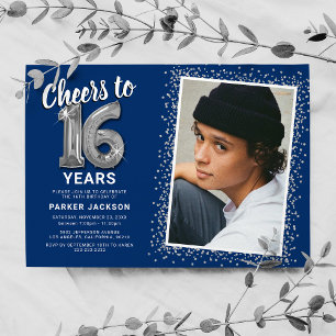 Cheers to Sixteen 16th Birthday Photo Invitation