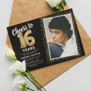 Cheers to Sixteen 16th Birthday Photo Invitation