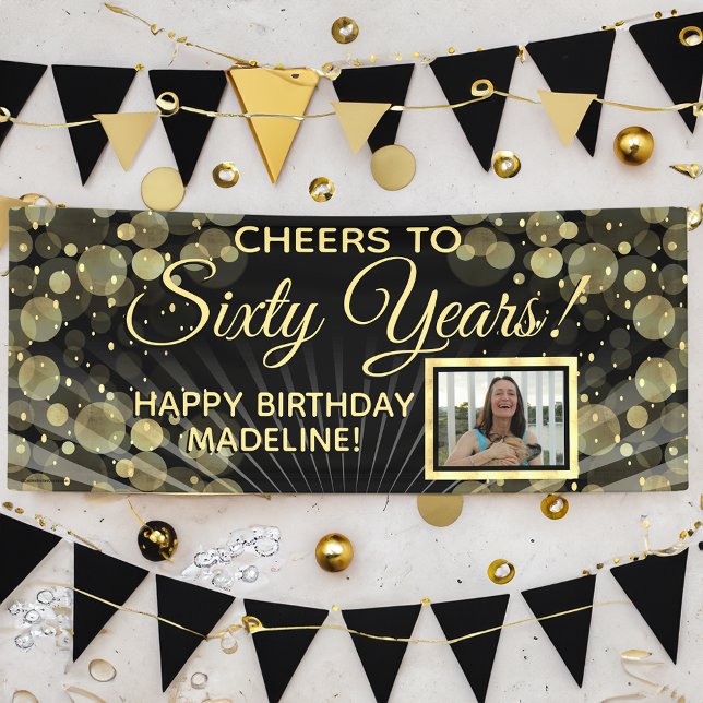 Cheers to Sixty Years 60th Birthday Party Photo Banner (60th birthday party photo banner)