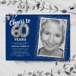 Cheers to Sixty Years 60th Birthday Photo Invitation<br><div class="desc">Elegant sixtieth birthday party invitation featuring a stylish blue background that can be changed to any color,  a photo of the birthday girl / boy,  silver sparkly glitter,  sixty silver hellium balloons,  and a modern 60th birthday celebration text template that is easy to personalize.</div>