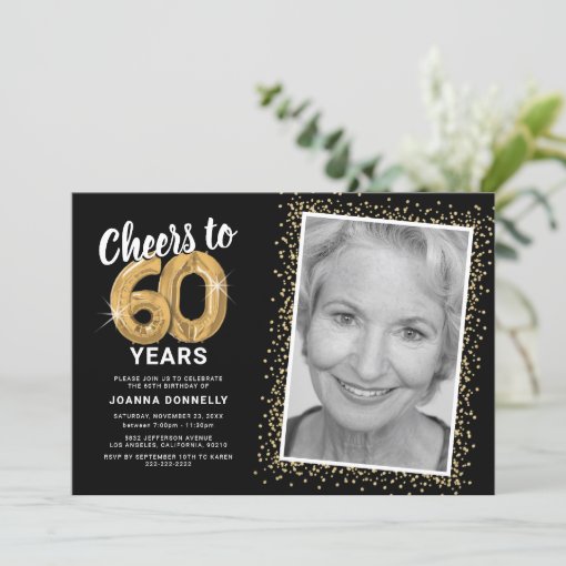 Cheers to Sixty Years 60th Birthday Photo Invitation | Zazzle