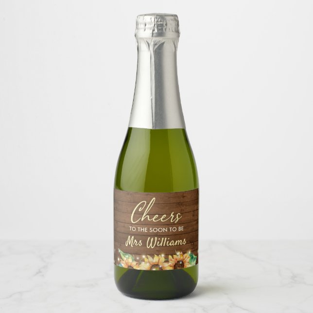 Cheers to soon to be Mrs Sunflower Bridal Shower Sparkling Wine Label (Front)