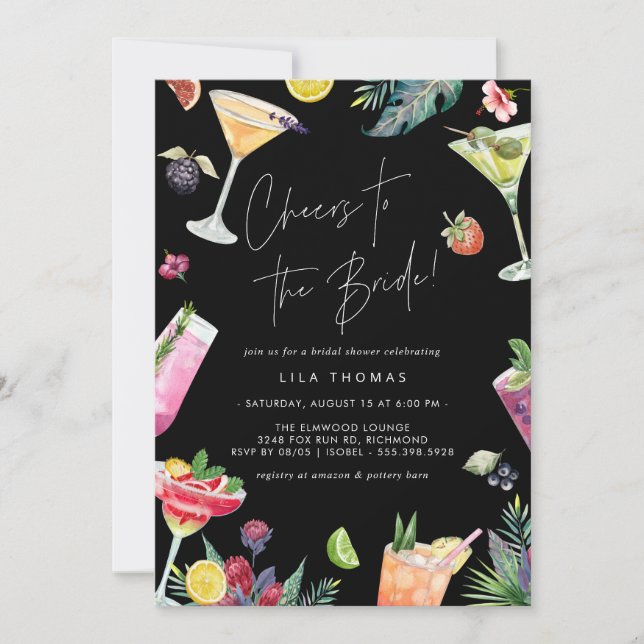 Cheers to the Bride | Cute Cocktails Bridal Shower Invitation (Front)