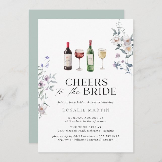 Cheers to the Bride | Floral Wine Bridal Shower Invitation (Front/Back)