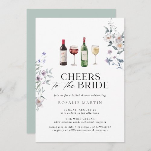 Cheers to the Bride  Floral Wine Bridal Shower Invitation