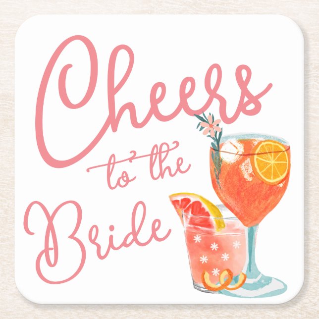 Cheers to the Bride Shower Square Paper Coaster (Front)