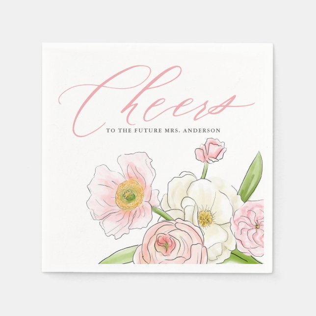 Cheers to the Bride-to-be Spring Bridal Shower Napkins (Front)