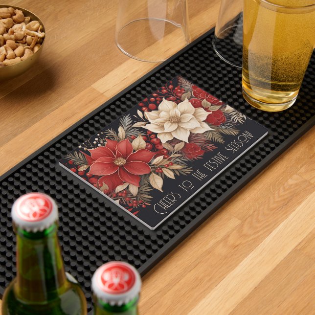 Cheers To The Festive Season Christmas Floral Bar Mat (Insitu (Bar 2))