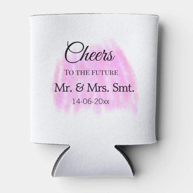 Cheers to the future add couple name date purple p can cooler (Front)