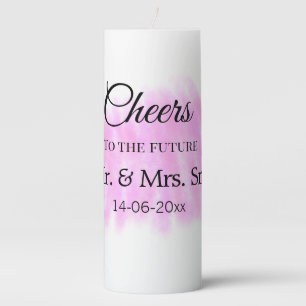 Cheers to the future add couple name date purple p pillar candle
