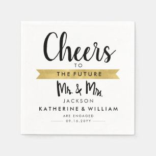Cheers To The Future Mr and Mrs Elegant Custom Napkins