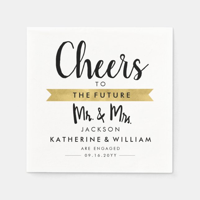 Cheers To The Future Mr and Mrs Elegant Custom Napkins (Front)