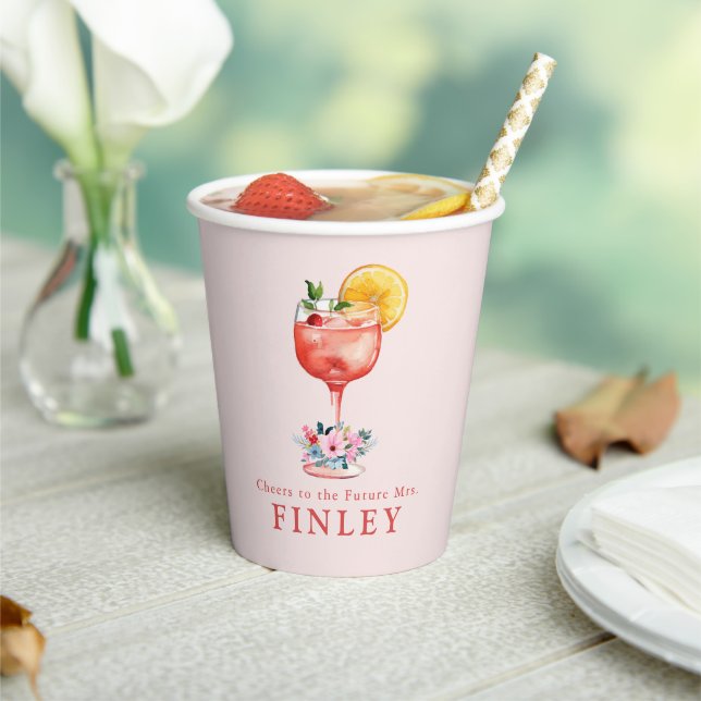 Cheers to the Future Mrs Light Pink Paper Cups (Insitu)