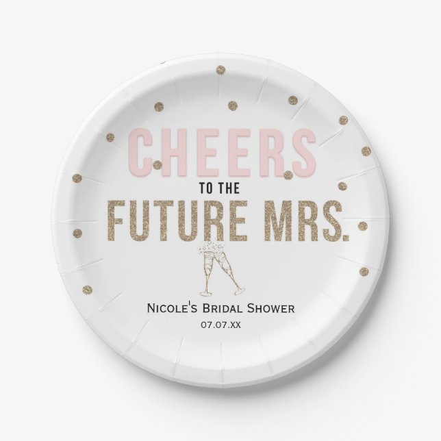 Cheers to the Future Mrs. Modern Bridal Shower Paper Plates (Front)