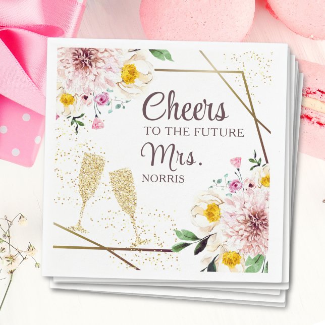 Cheers To The Future Mrs Pink Floral Bridal Shower Napkins (Creator Uploaded)