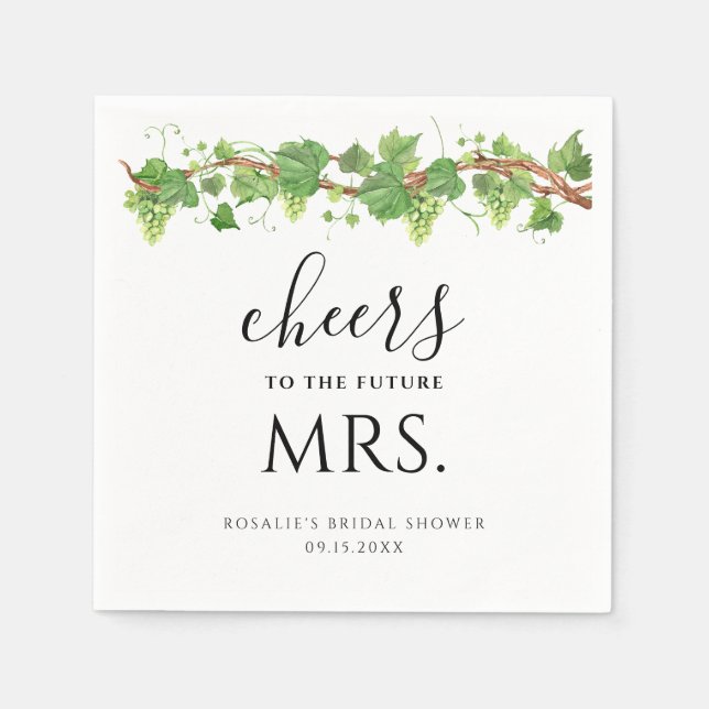 Cheers To The Future Mrs. Winery Bridal Shower Napkins (Front)