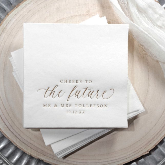 Cheers to the Future Wedding Engagement or Shower Foil Napkins (Custom wedding engagement napkins - cheers to the future - typography modern elegant script)