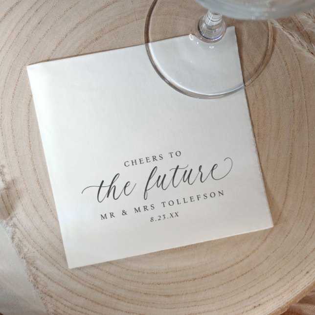 Cheers to the Future Wedding Engagement or Shower Napkins (Elegant black and white personalized wedding engagement napkins)