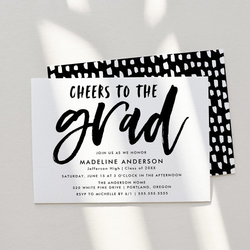 Cheers to the Grad Black Brush Script Graduation Invitation