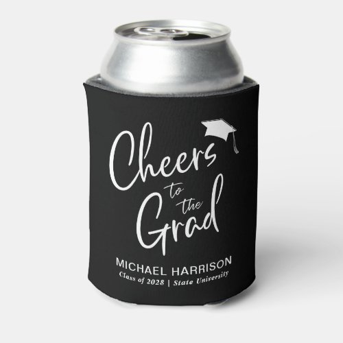 Cheers to the Grad Black Graduation Can Cooler