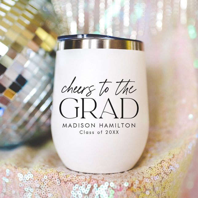 Cheers to the Grad Black Script Graduation Thermal Wine Tumbler (Creator Uploaded)