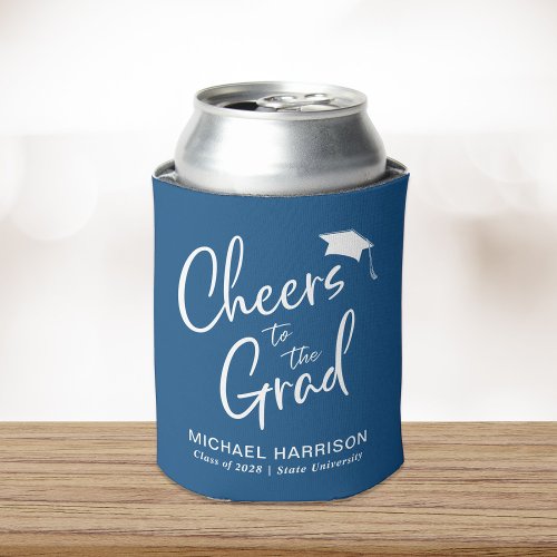 Cheers to the Grad Blue Graduation Can Cooler
