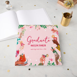 Cheers to the Grad Cute Doodle Graduation Party  Guest Book