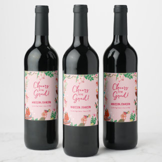 Cheers to the Grad Cute Doodle Graduation Wine Label