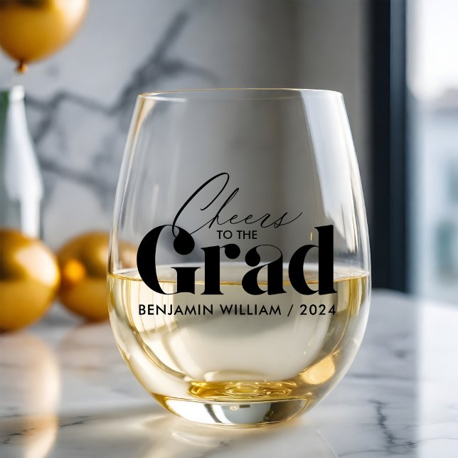 Cheers to the Grad | Minimal Custom Graduate Name Stemless Wine Glass