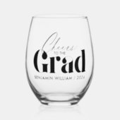 Cheers to the Grad | Minimal Custom Graduate Name Stemless Wine Glass (Front)