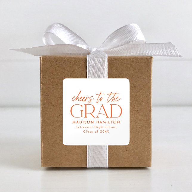 Cheers to the Grad Orange Script Graduation Square Sticker (Creator Uploaded)