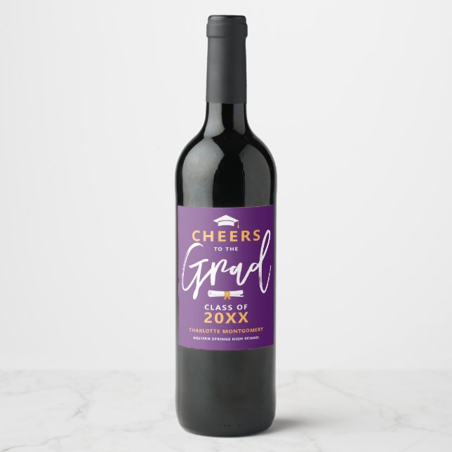 Cheers To The Grad Purple Custom Graduation Party Wine Label (Front)