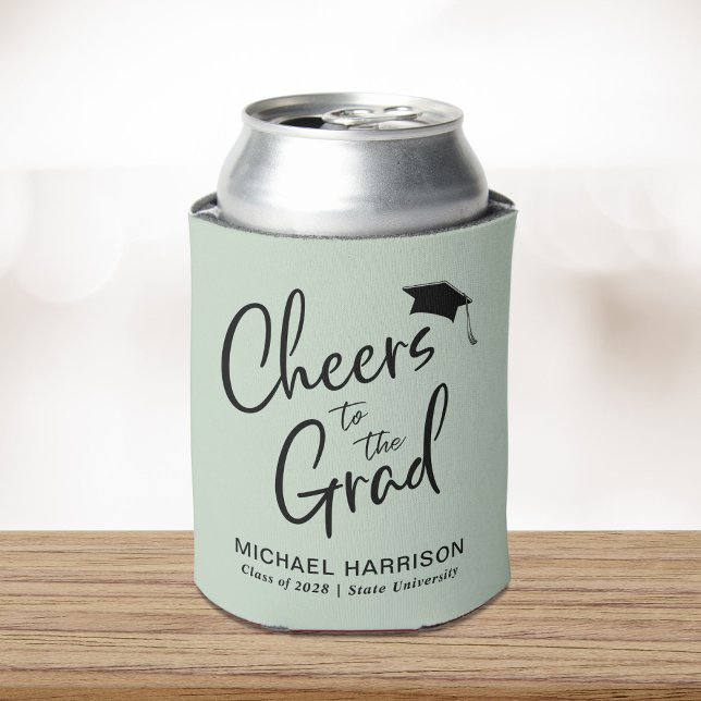 Cheers to the Grad Sage Green Graduation Can Cooler (Creator Uploaded)