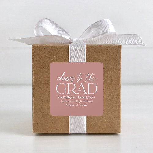 Cheers to the Grad Script Dusty Rose Graduation Square Sticker