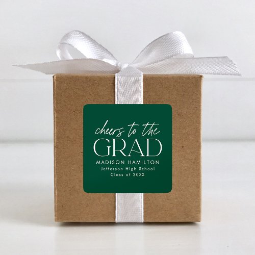 Cheers to the Grad Script Green Graduation Square Sticker