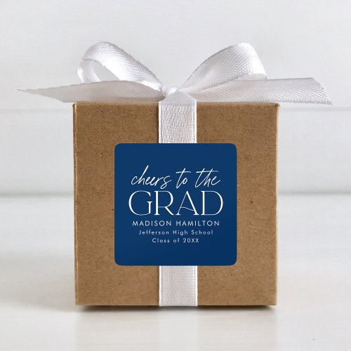 Cheers to the Grad Script Navy Blue Graduation Square Sticker