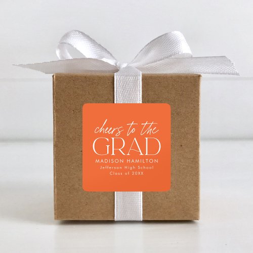 Cheers to the Grad Script Orange Graduation Square Sticker