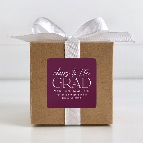 Cheers to the Grad Script Purple Graduation Square Sticker