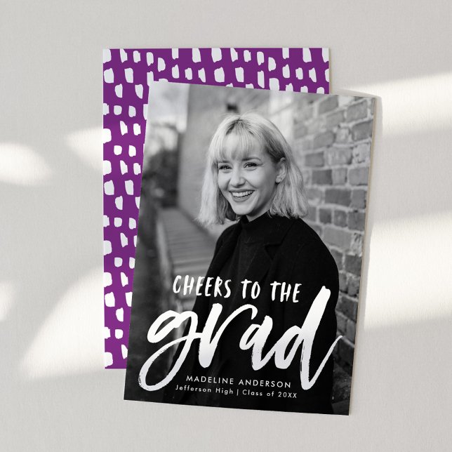 Cheers to the Grad Script Purple Photo Graduation Announcement (Creator Uploaded)