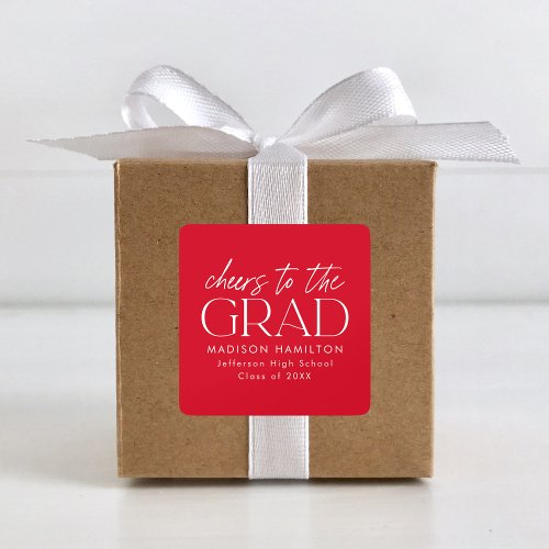 Cheers to the Grad Script Red Graduation Square Sticker