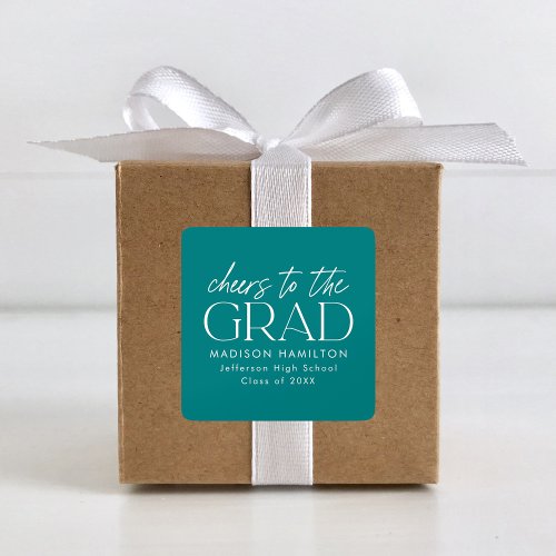 Cheers to the Grad Script Teal Graduation Square Sticker