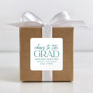 Cheers to the Grad Teal Script Graduation Square Sticker