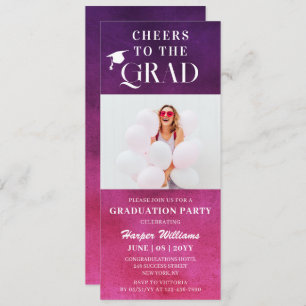 Cheers To The Grad Trendy Modern Photo Pink Purple Invitation
