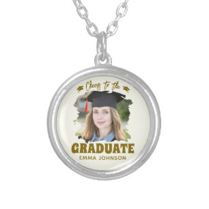 Cheers to the Graduate Custom Photo Name Family Silver Plated Necklace