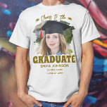 Cheers to the Graduate Custom Photo Name Family T-Shirt<br><div class="desc">Elegant graduation celebration t-shirt featuring a graduates mortarboard, a photo of your son or daughter, the saying "Cheers to the Graduate", their name, place of study, and class year.</div>