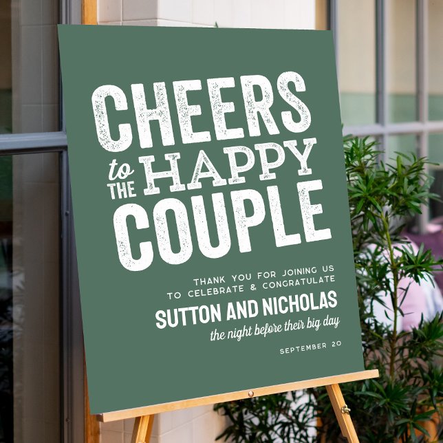 Cheers to the happy couple green wedding rehearsal foam board (Creator Uploaded)