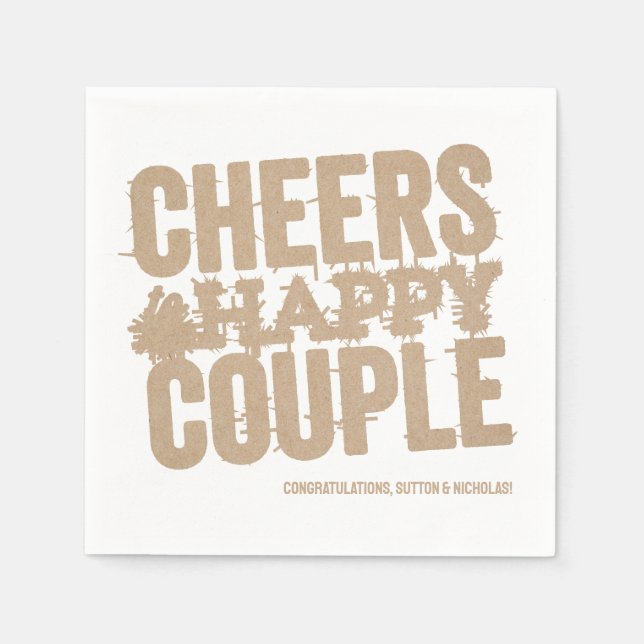 Cheers to the happy couple neutral wedding napkins (Front)