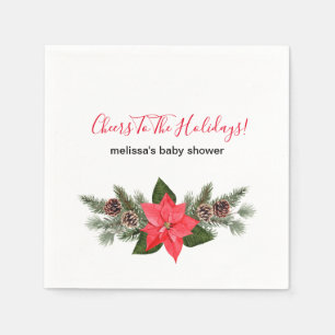 Cheers to the holiday red poinsettia pinecones  napkins